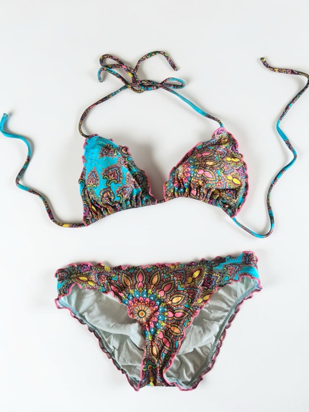 Boho Paisley Bikini Set Colorful Festival Swimwear Adjustable Top L - Picture 1 of 7